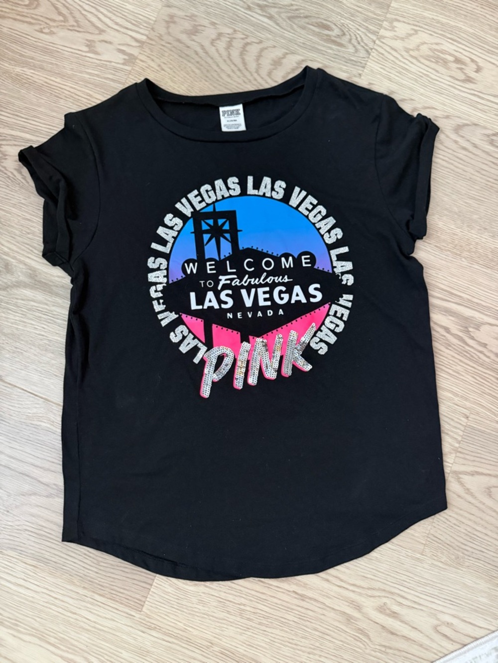 PINK Victoria's Secret Las Vegas Sequin Graphic Tee